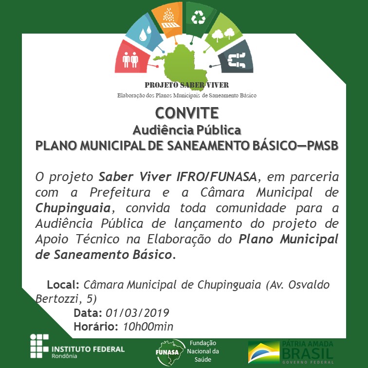 PREFEITURA DE CHUPINGUAIA CONVIDA POPULAÇÃO PARA AUDIÊNCIA PUBLICA DO PMSB