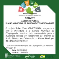 PREFEITURA DE CHUPINGUAIA CONVIDA POPULAÇÃO PARA AUDIÊNCIA PUBLICA DO PMSB